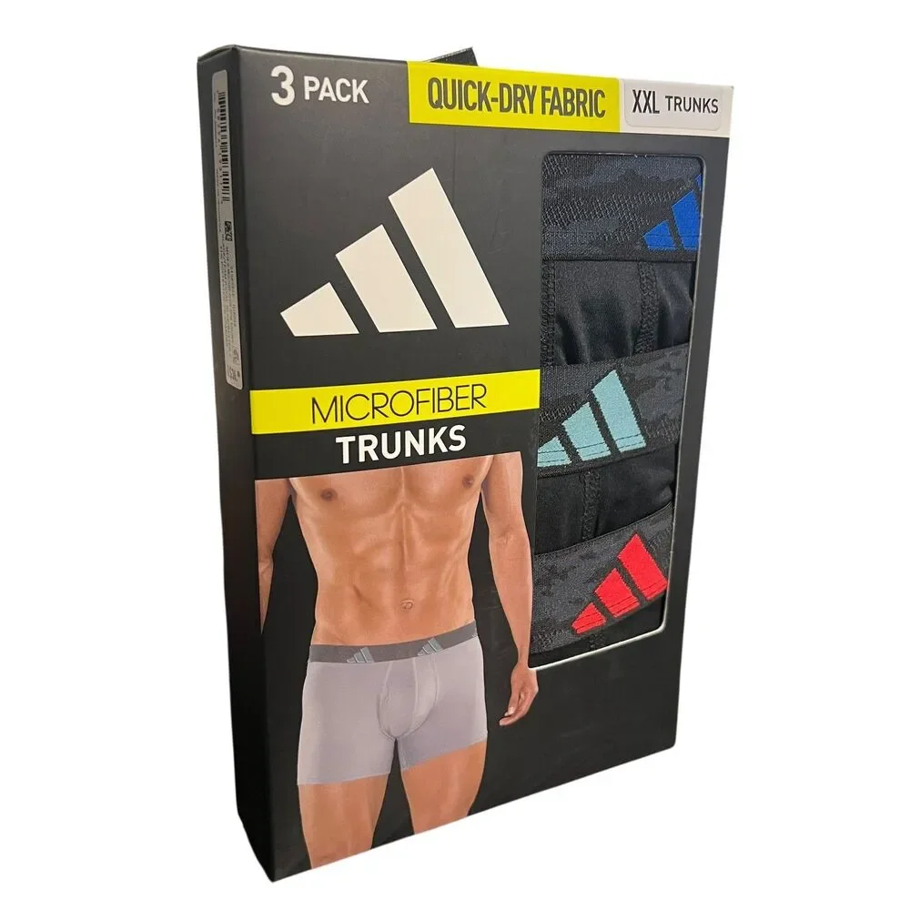 Adidas Microfiber Trunks Mens 2XL Black Blue Red Quick Dry Athletic Underwear
